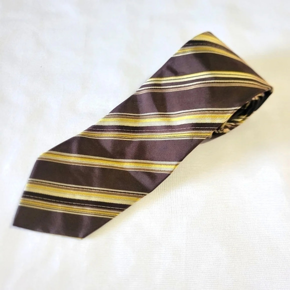 Banana Republic Brown Yellow Stripe 100% Silk Tie - Picture 1 of 8